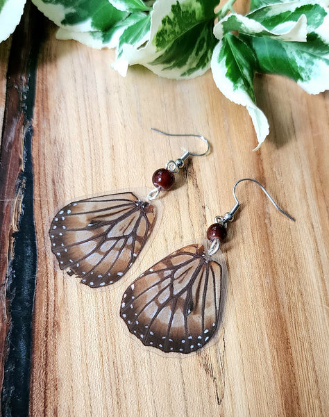 Queen Butterfly Hindwing Earrings, Real Brown Butterfly Earrings