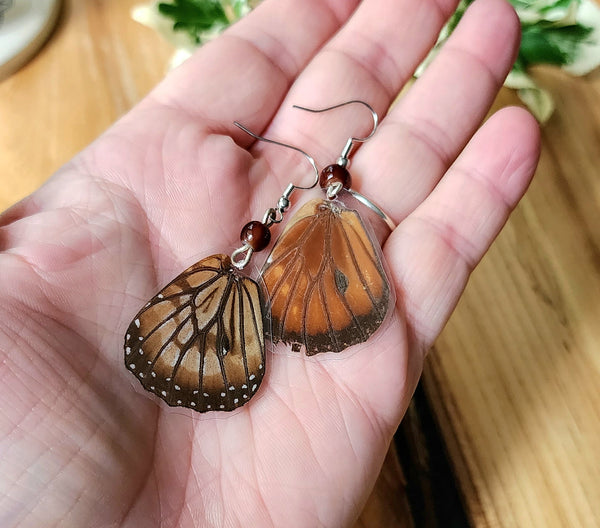Queen Butterfly Hindwing Earrings, Real Brown Butterfly Earrings