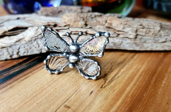 Aurora Borealis Starburst  Stained-Glass Butterfly Ring