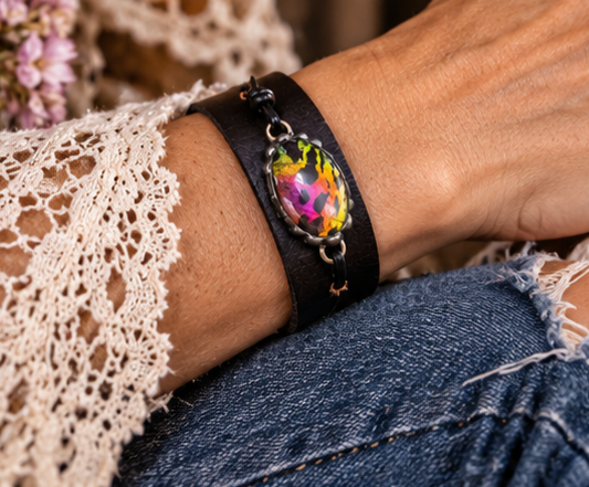 Sunset Moth Wing Black Leather Cuff