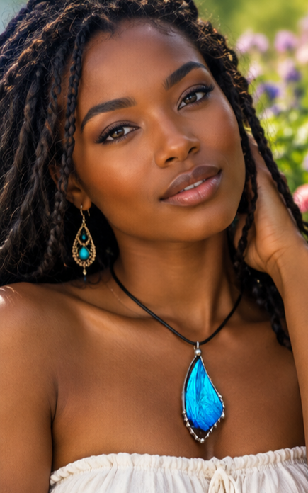 Blue Morpho Trimmed Narrow-Wing Pendant