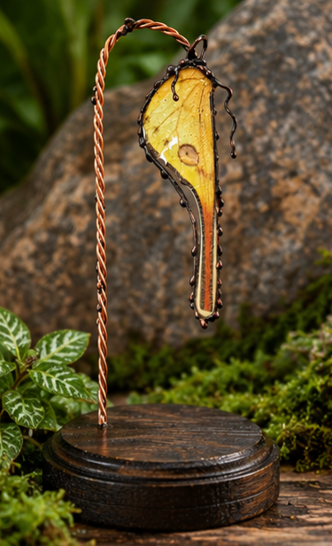 Madagascan Moon Moth Glass and Copper Display