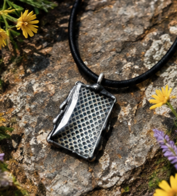 Red Boa Snake-Shed Rectangle Pendant on Leather Cord