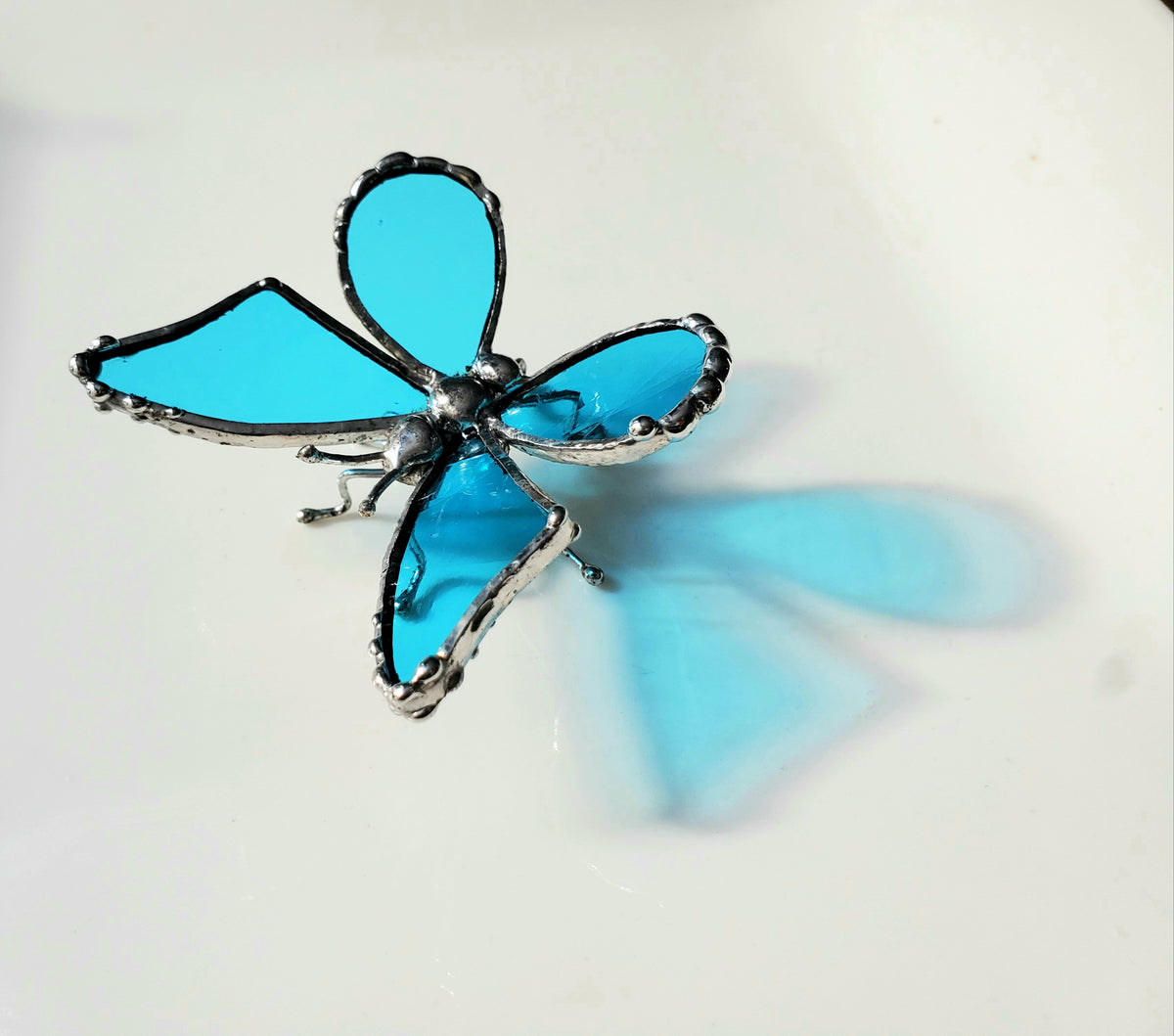 Sky Blue Stained Glass Butterfly Figurine