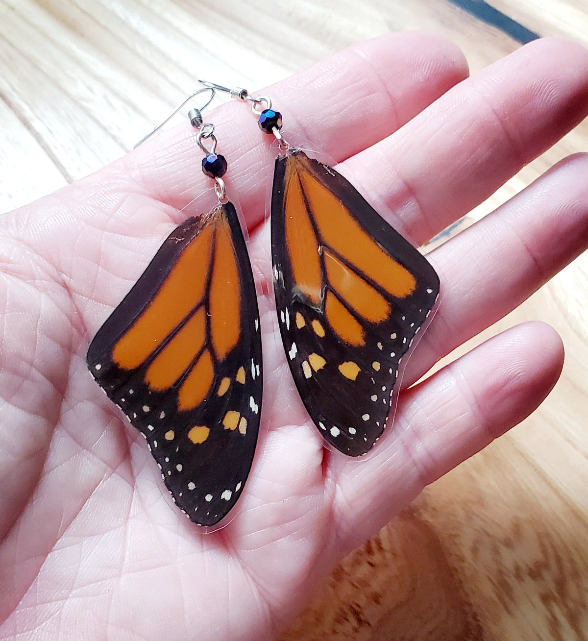 Monarch Butterfly Forewing Black AB Crystal Earrings