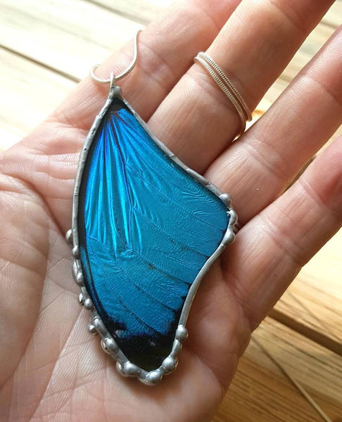 Real Blue Morpho Butterfly Wing Pendant, Butterfly Necklace, Blue Butterfly Necklace
