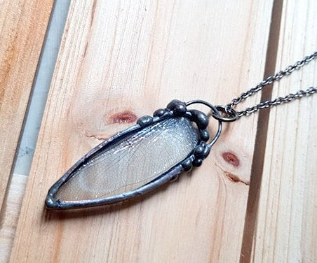 Dragonfly Wing Gunmetal Pendant, Steampunk Jewelry, Goth Style Jewelry
