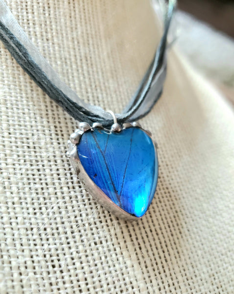BLUE.morpho Butterfly Wing Heart pendant
