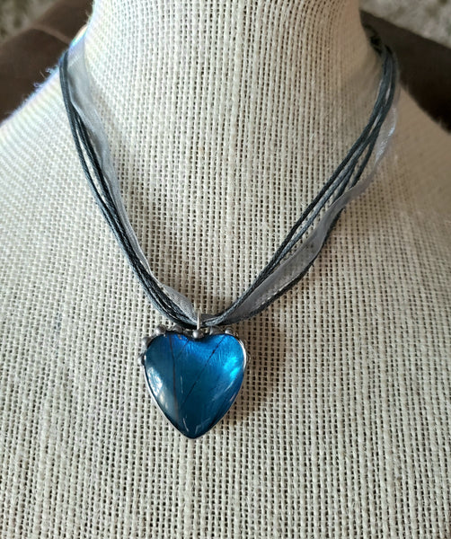 BLUE.morpho Butterfly Wing Heart pendant