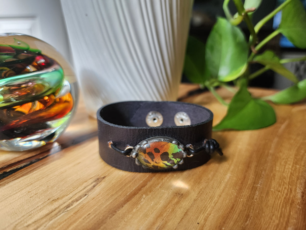 Madagascan Sunset Moth Wing Leather Cuff