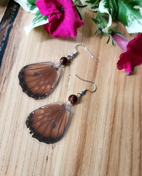 Queen Butterfly Hindwing Earrings, Real Brown Butterfly Earrings