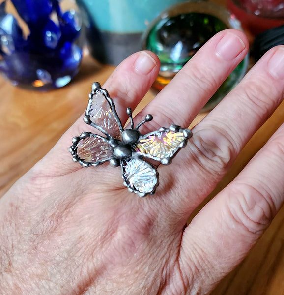 Aurora Borealis Starburst  Stained-Glass Butterfly Ring