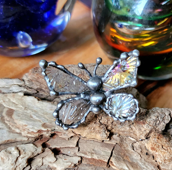 Aurora Borealis Starburst  Stained-Glass Butterfly Ring