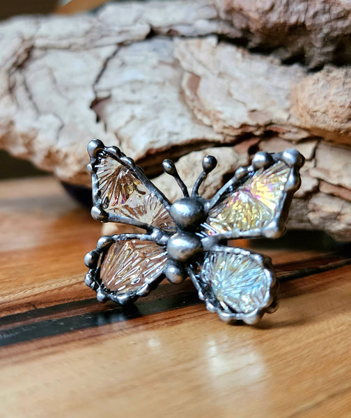 Aurora Borealis Starburst  Stained-Glass Butterfly Ring