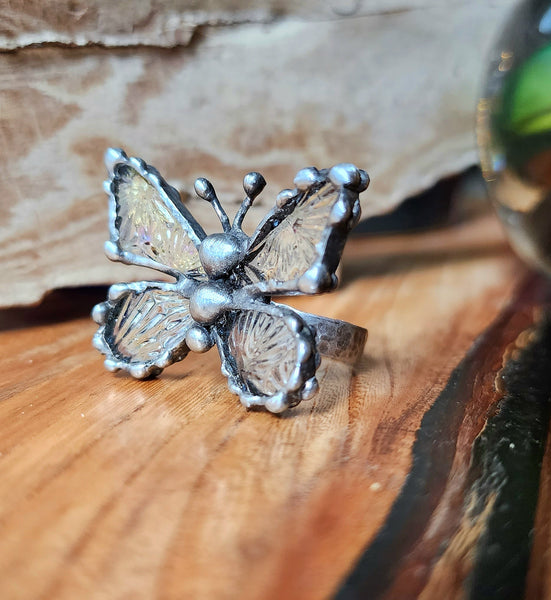 Aurora Borealis Starburst  Stained-Glass Butterfly Ring