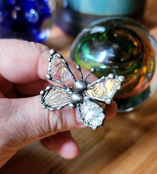 Aurora Borealis Starburst  Stained-Glass Butterfly Ring