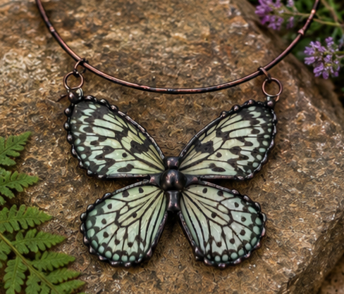 Large Tree Nymph Full Butterfly Hammered Open-Back Copper Torc