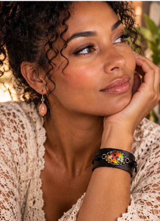 Sunset Moth Wing Black Leather Cuff