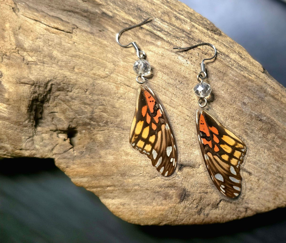 Mexican Silverspot Butterfly Forewing Laminated Earrings