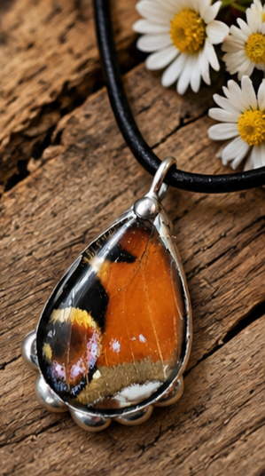 European Peacock Butterfly Wing Pendant