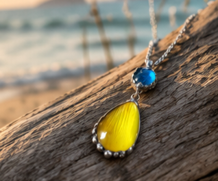 Round Blue morpho with teardrop lemon drop butterfly pendant