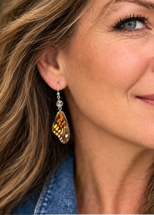 Mexican Silverspot Butterfly Forewing Laminated Earrings