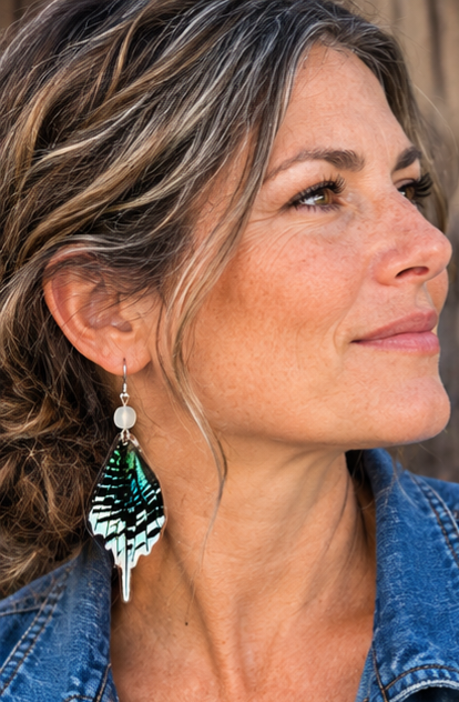 Green-Banded Urania Moth Hindwing Laminated Earrings (Copy)