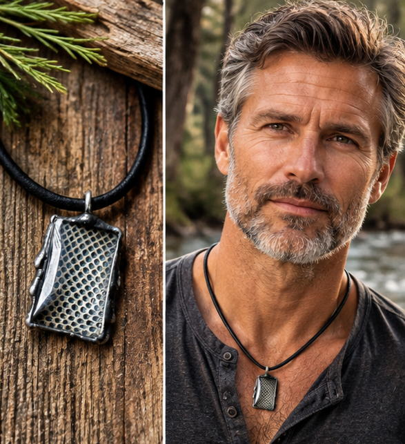 Red Boa Snake-Shed Rectangle Pendant on Leather Cord