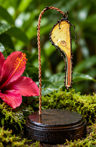 Madagascan Moon Moth Glass and Copper Display