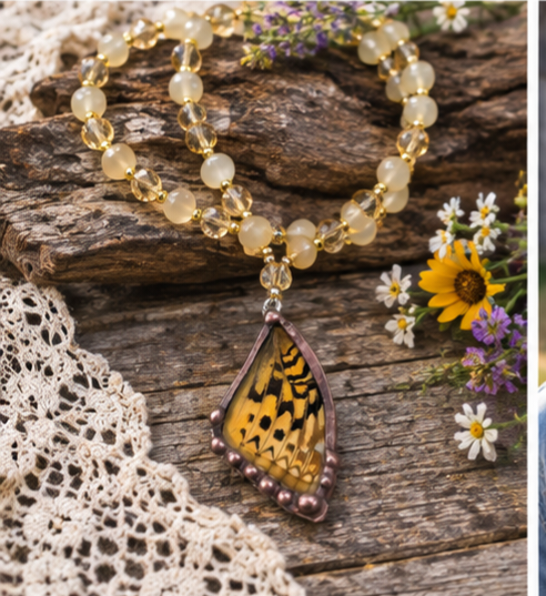 Myrtle’s Silverspot Butterfly Forewing Beaded Necklace