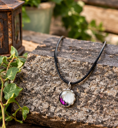 Purple-Tip Butterfly Wing Round Glass Pendant