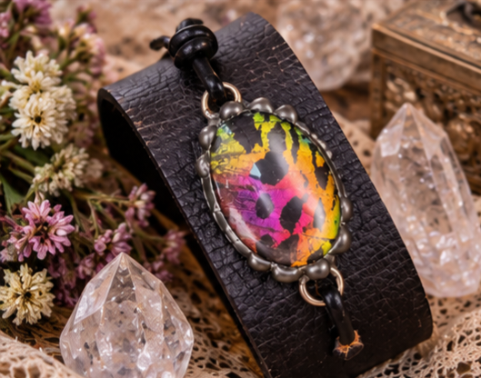 Sunset Moth Wing Black Leather Cuff