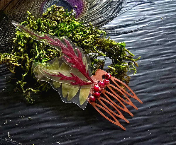Japanese Painted Fern & Green Fern Copper Hair Comb