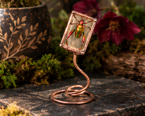 Frog-legged Leaf Beetle Copper & Glass Display