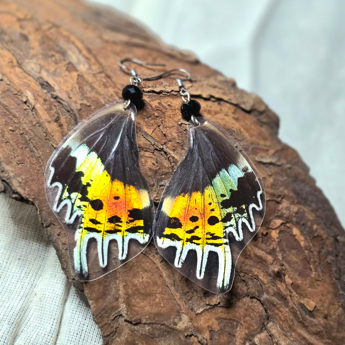 Madagascan Sunset Moth Faceted Glass Bead Earrings