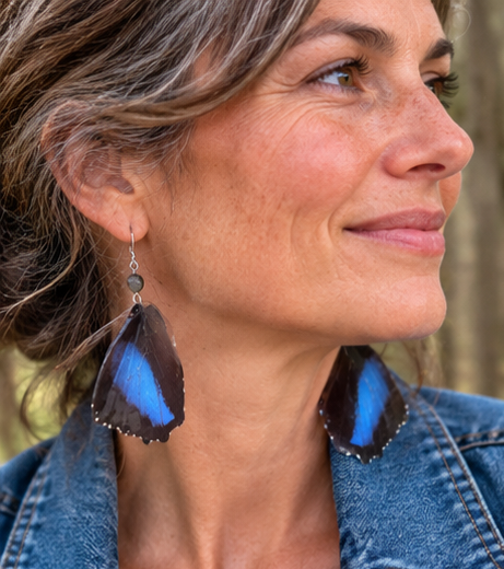 Blue Morpho Achilles Butterfly Laminated Hindwing Earrings