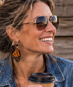 Monarch Butterfly Forewing Black Onyx Earrings