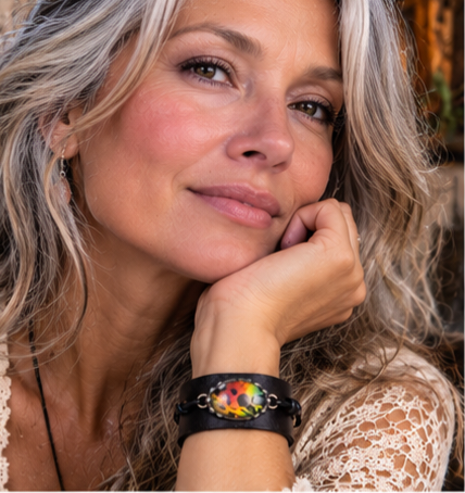 Sunset Moth Wing Black Leather Cuff