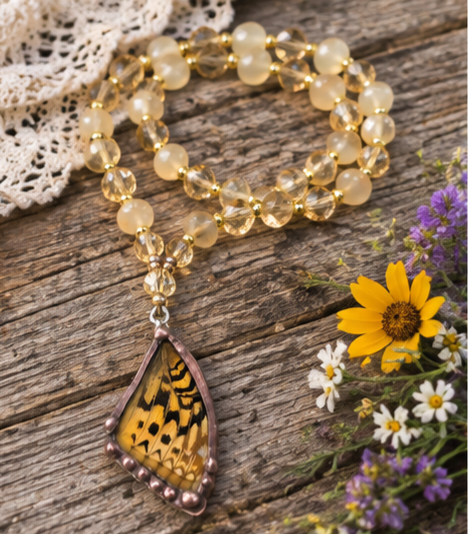 Myrtle’s Silverspot Butterfly Forewing Beaded Necklace
