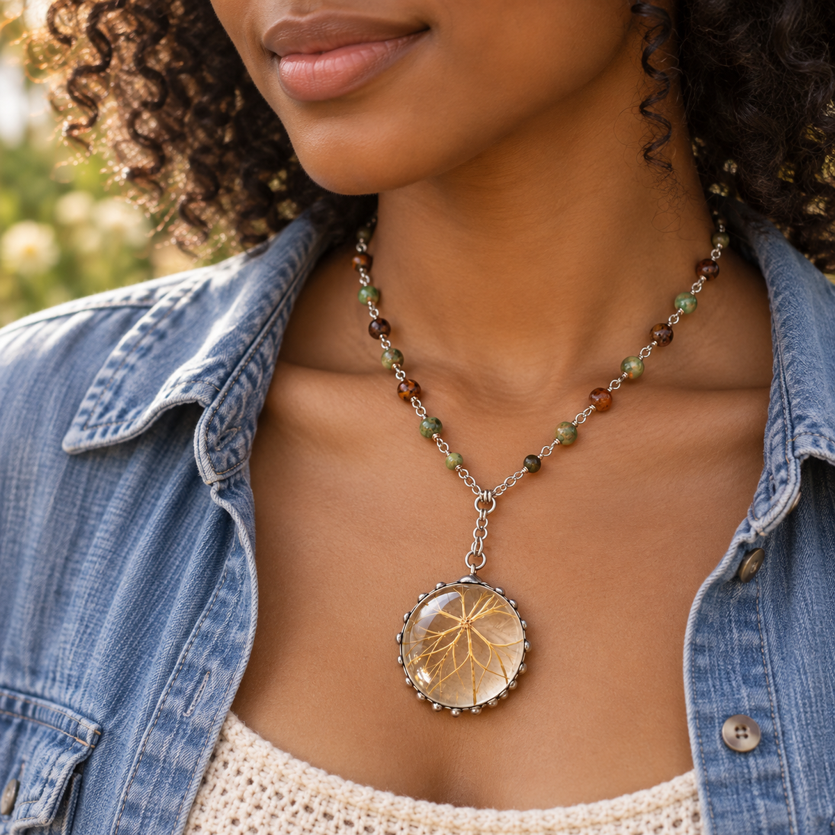 Queen Anne’s Lace Jasper and Jade Necklace