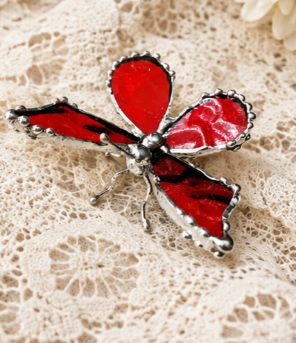 Red Stained-Glass Butterfly Figurine