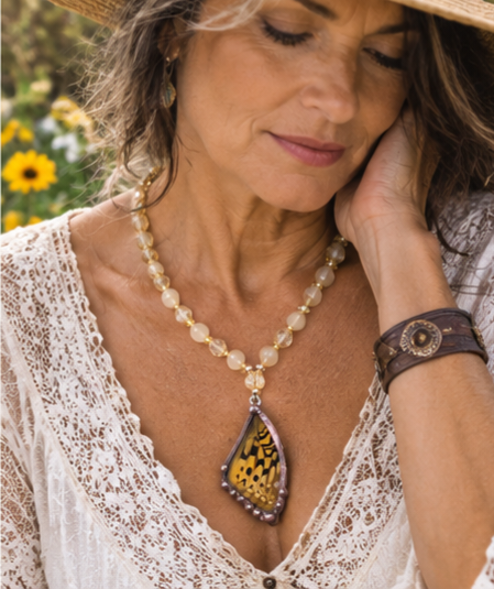 Myrtle’s Silverspot Butterfly Forewing Beaded Necklace
