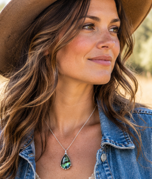 Madagascan Sunset Moth Green Forewing Reversible Teardrop Pendant