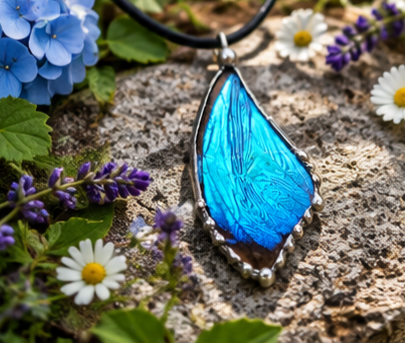 Blue Morpho Trimmed Narrow-Wing Pendant