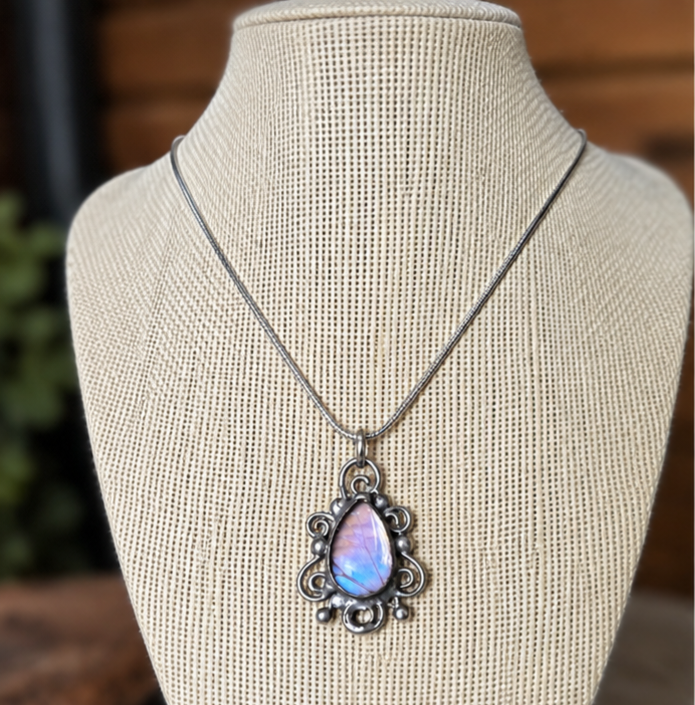 Morpho Sulkowskyi Butterfly Wing Filigree Teardrop Pendant