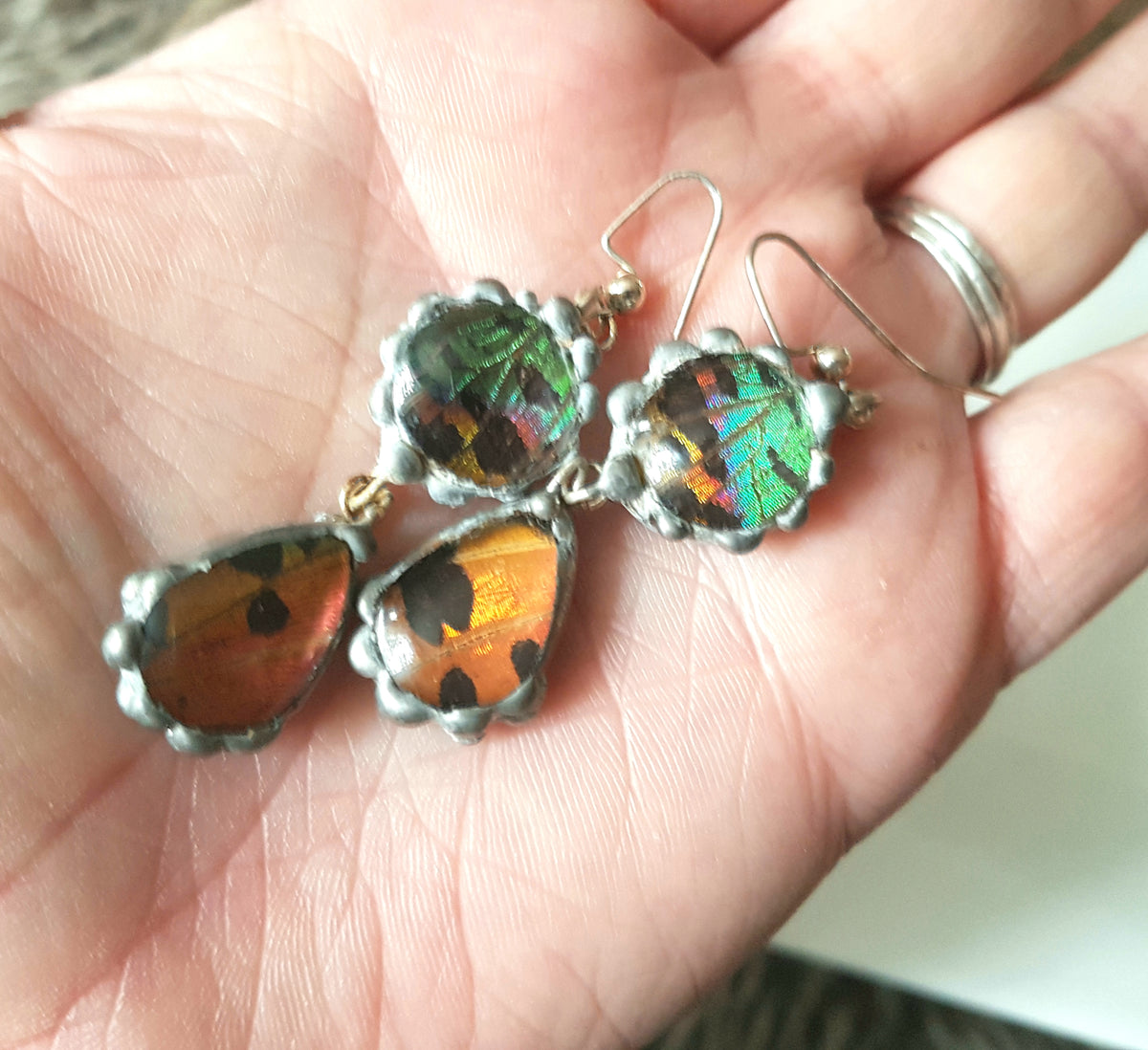 Madagascan Sunset Moth Double-Drop Glass Earrings