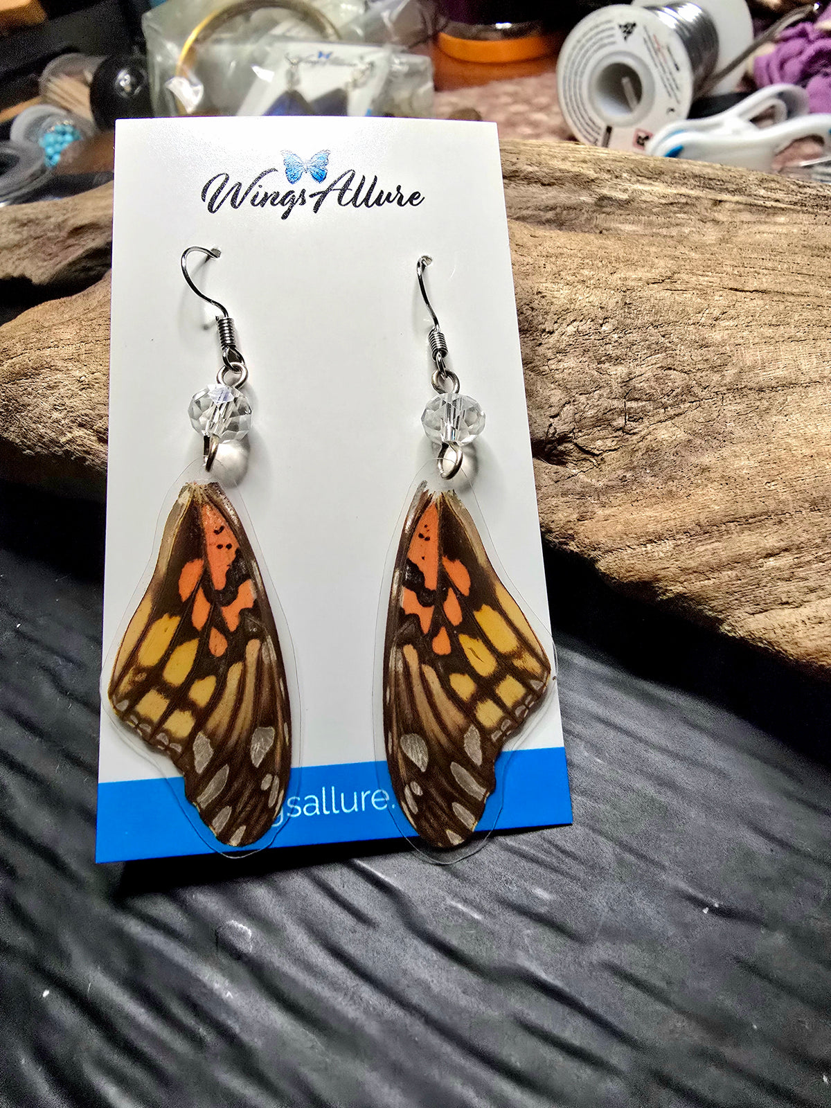 Mexican Silverspot Butterfly Forewing Laminated Earrings