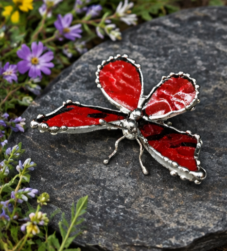 Red Stained-Glass Butterfly Figurine