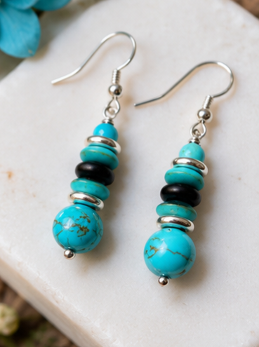 Blue Mountain Swallowtail Butterfly Wing Necklace & Earrings Set – Turquoise & Black Onyx