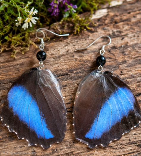 Blue Morpho Achilles Butterfly Laminated Hindwing Earrings